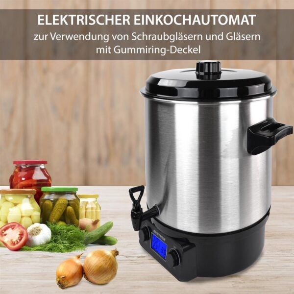 Elektrischer Edelstahl Einkochautomat Glühweinkocher mit Zapfhahn GK-2000W-SS 27 Liter De Luxe