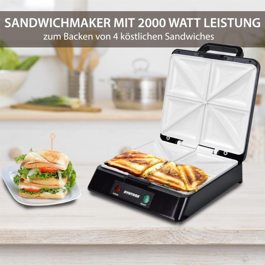 Sandwichmaker XXL mit Keramikplatten Thermostat und Edelstahldekor